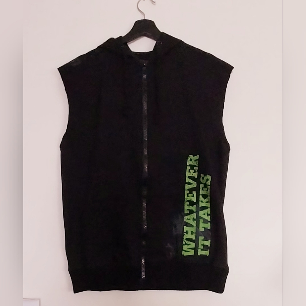 Vintage Beachbody Sleeveless Hoodie for Men size M in Black